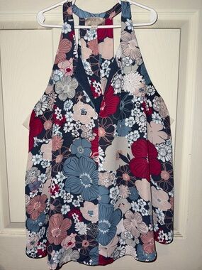 LOFT Navy Floral Halter Tank with Multicolor Blooms